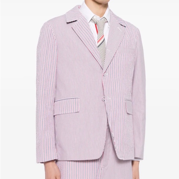 Thom Browne Red White blue Striped Blazer classic half lining in pincord
